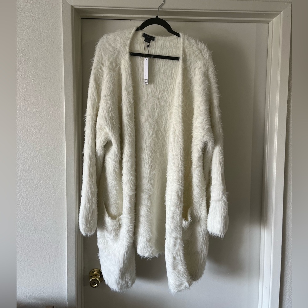 White fuzzy Sanctuary cardigan